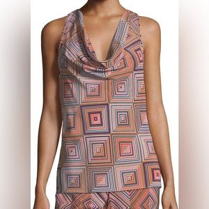Trina Turk Women's Kourtney Quirk It Geo Silk Cowl Neck Racerback Top